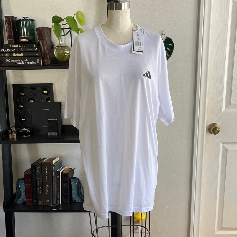 Adidas White Short Sleeve Tee with Black Logo NWT Size Large